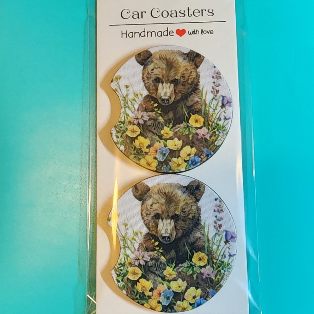 Cute Brown Bear Nature Car Truck Cup Holder Car Coasters